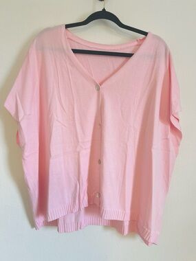 Light Pink V-Neck Button-Front Women's Sweater